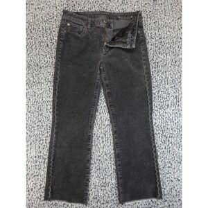 American Eagle Corduroy Pants Womens 6 Black Frayed Hem Cropped Mid Rise Grey